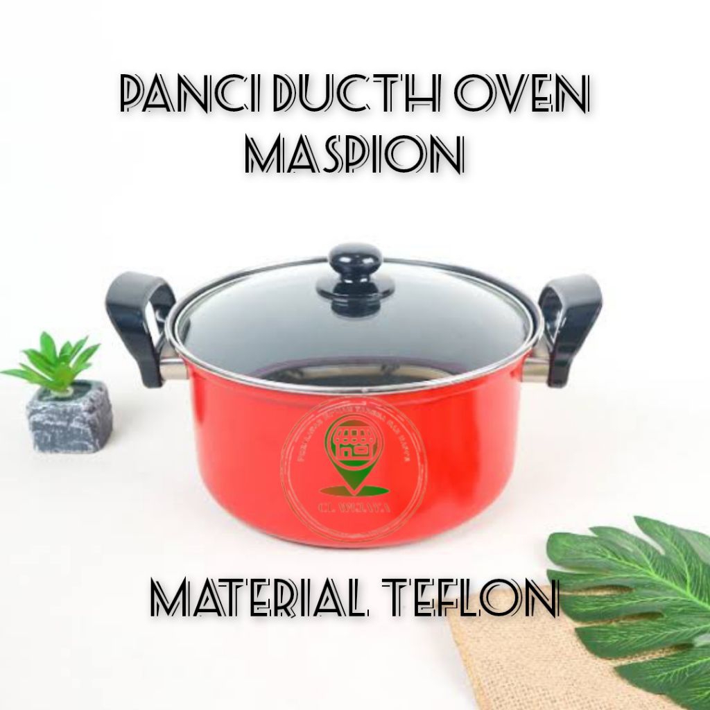 Maspion Panci Dutch Oven 24cm Merah Teflon Berkualitas Tinggi Anti Lengket dengan Tutup Kaca