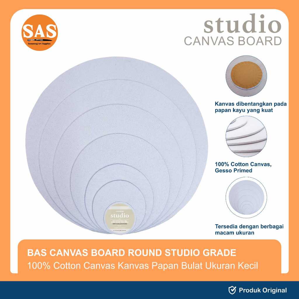 

Bali Art Supplies - Canvas Board 100% Cotton Round - Studio Grade - Diameter 10 / 15 / 20 / 30cm - Kanvas Lukis - SAS