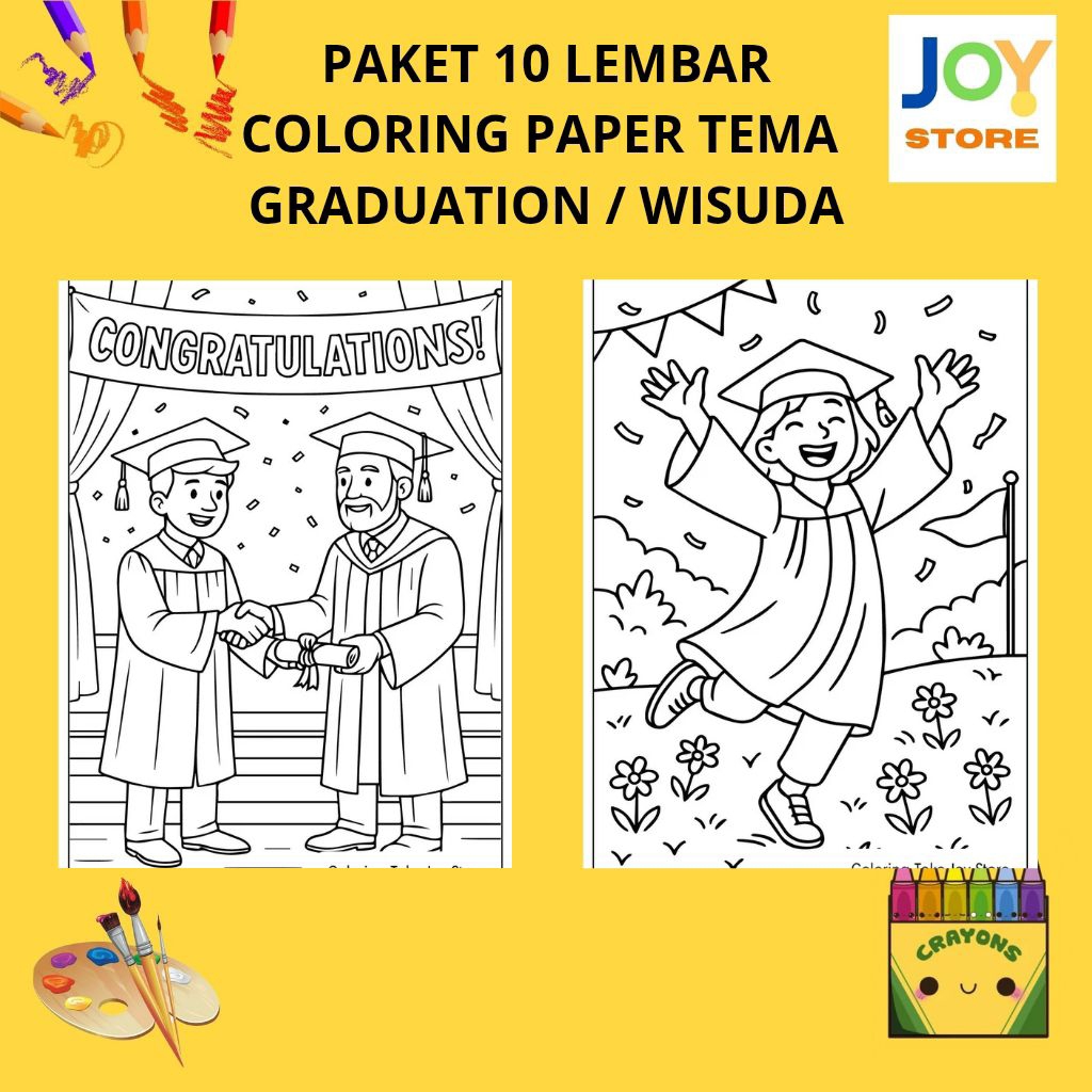

PAKET 10 Lembar Kertas Gambar Mewarnai Tema Graduation / Wisuda / Kelulusan Ukuran A4 150 gsm - Coloring Paper 116