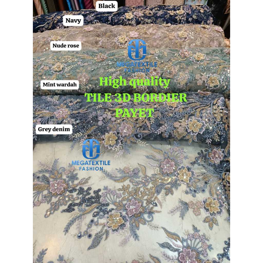 [ 018 ] KAIN TILE 3D BORDIR FULL PAYET MEWAH