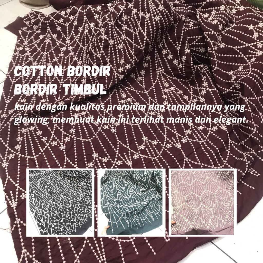 kain katun bordir timbul / bahan katun bordir / katun bordir mewah / kain meteran katun bordir (harg