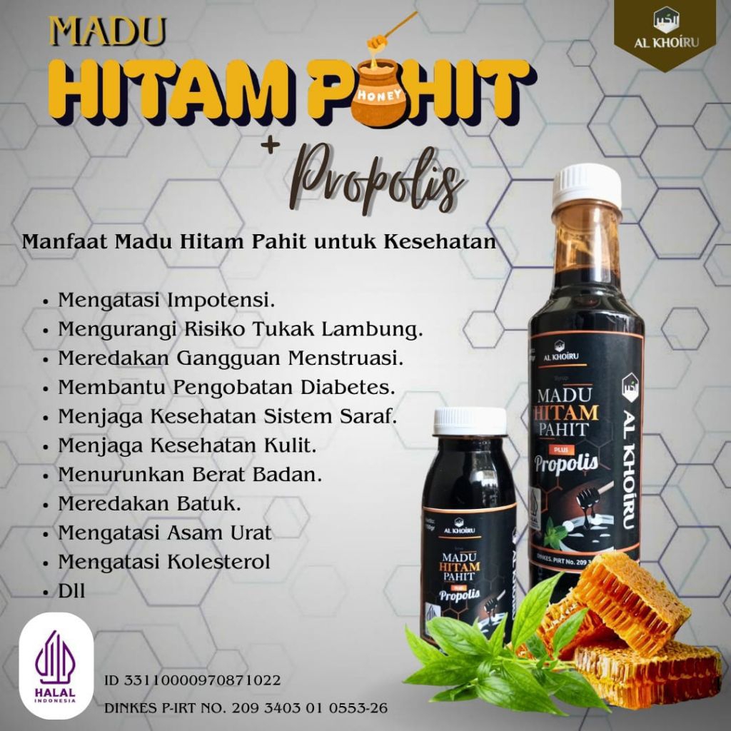 

Madu Hitam Pahit Plus Propolis 470gr Alkhoiru || Madu Kesehatan