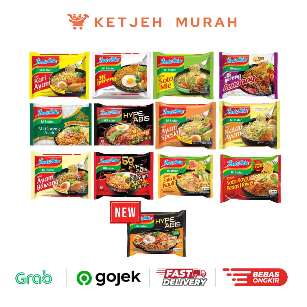 

Indomie Mie Instant Rasa Goreng / Kaldu Ayam / Kari Ayam / Soto / Ayam Bawang / Ayam Spesial / Rendang / Aceh / Geprek / Seblak / Soto Koya Nagih / Soto Koya Pedas Dower / Banglahdesh 1 Pcs