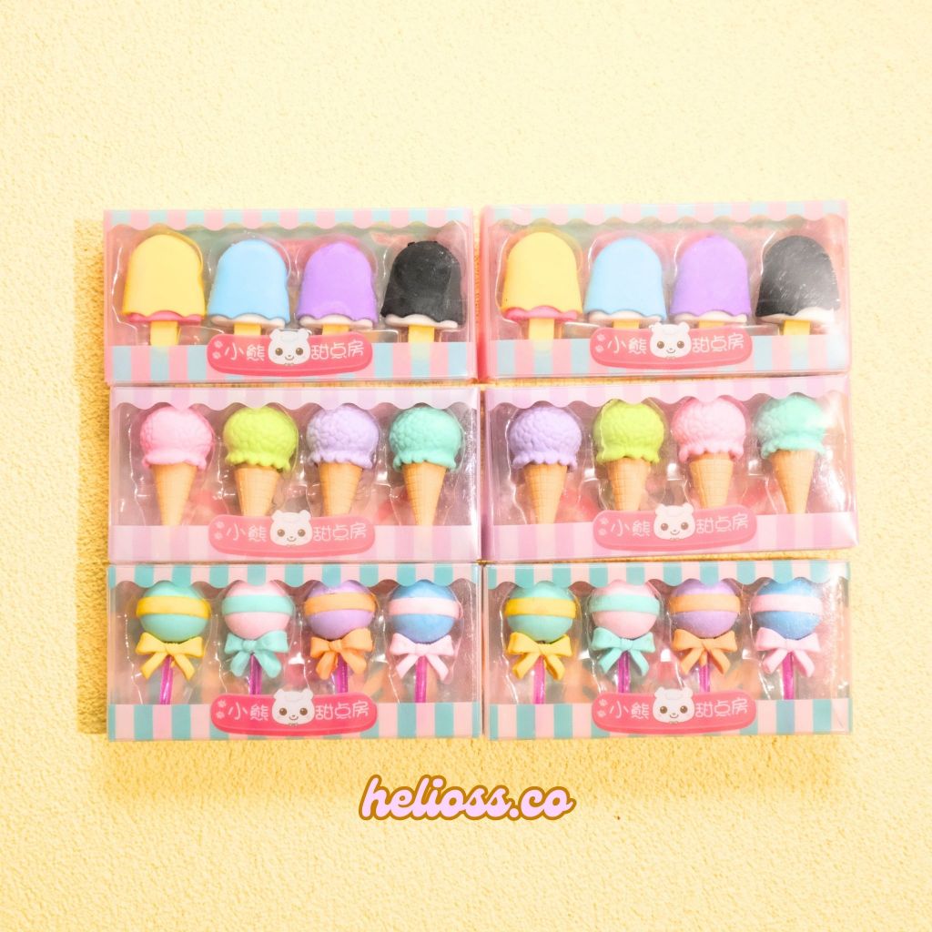

PENGHAPUS PENSIL KARAKTER LOLIPOP ICE CREAM CONE STICK PENGHAPUS ERASER MOTIF 3D DONAT ICE CREAM 1 SET ISI 4 PCS HAPUSAN LUCU TERMURAH HELIOSS.CO