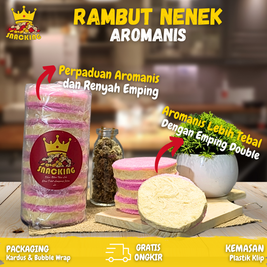 

Aromanis Rambut Nenek Arumanis Lembut Renyah isi 8 Makanan Ringan Cemilan Snack Kiloan berat 175gram