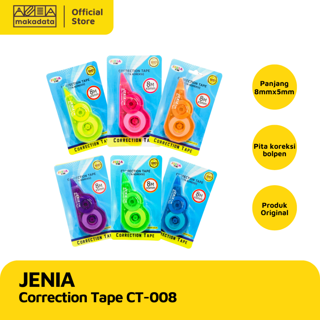 

STIPO KERTAS / TIP-EX / CORRECTION TAPE JENIA CT008A 8M (1 PCS) MURAH