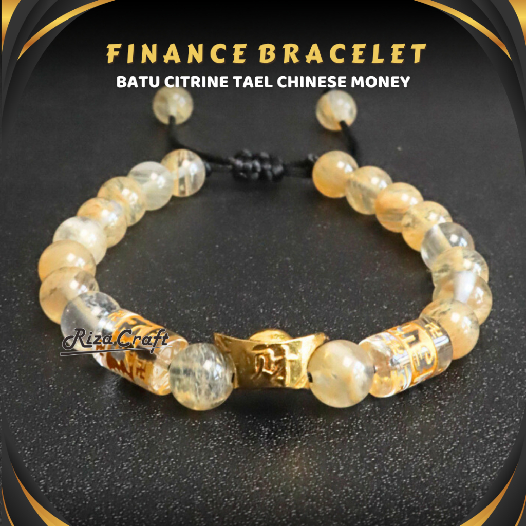 FINANCE BRACELET - Gelang Serut Batu Alam Citrine Kecil Akik Kombinasi Kristal Emas Asli Original Un