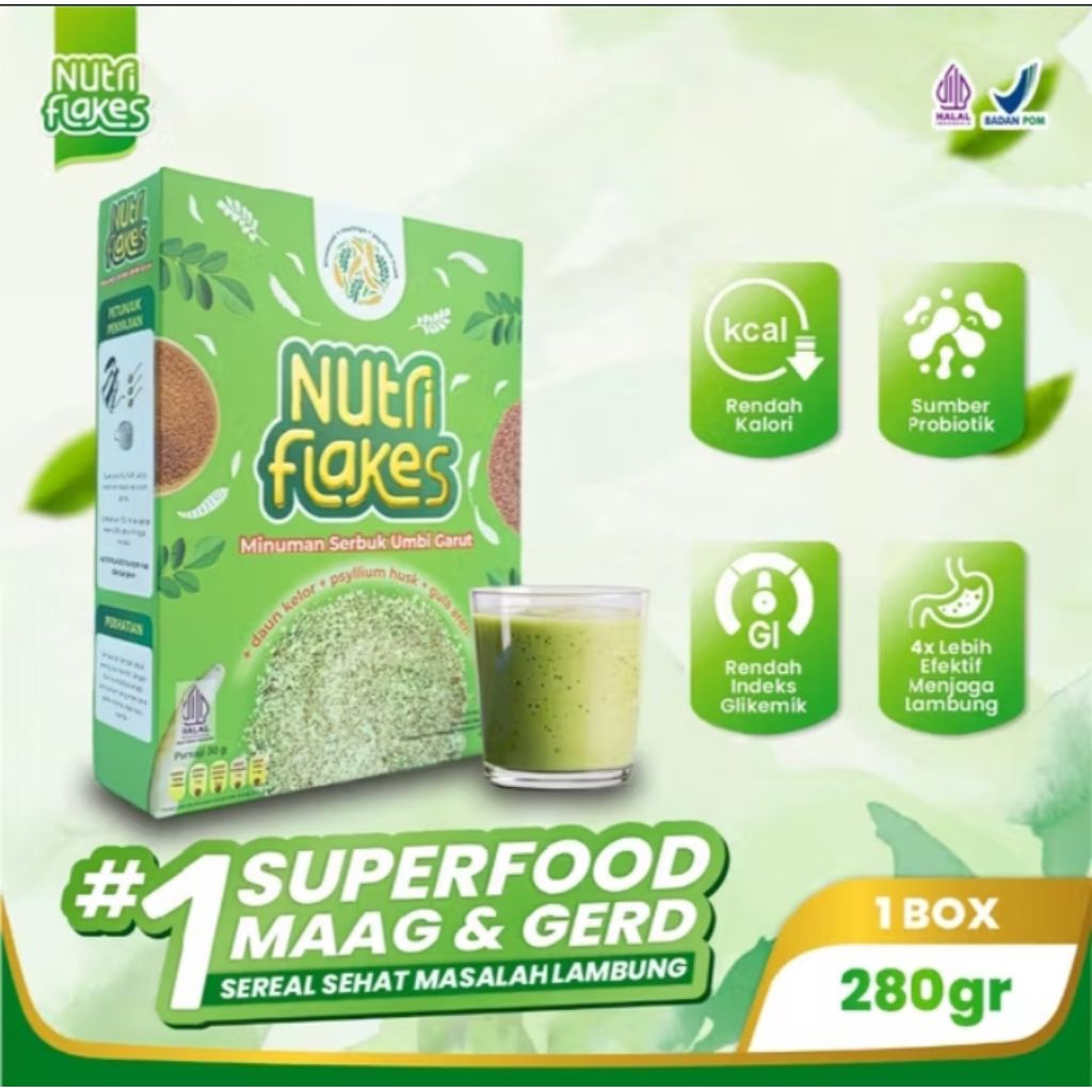 

NUTRIFLAKES - Sereal Umbi Garut Original Solusi Atasi Asam Lambung Maag Kronis Gerd Suplemen Makanan Diet Cereal Sehat Meningkatkan Imunitas Daya Tahan Tubuh Cegah Virus Kolesterol Penyakit Jantung Menurunkan Berat Badan Sumber Vitamin dan Mineral