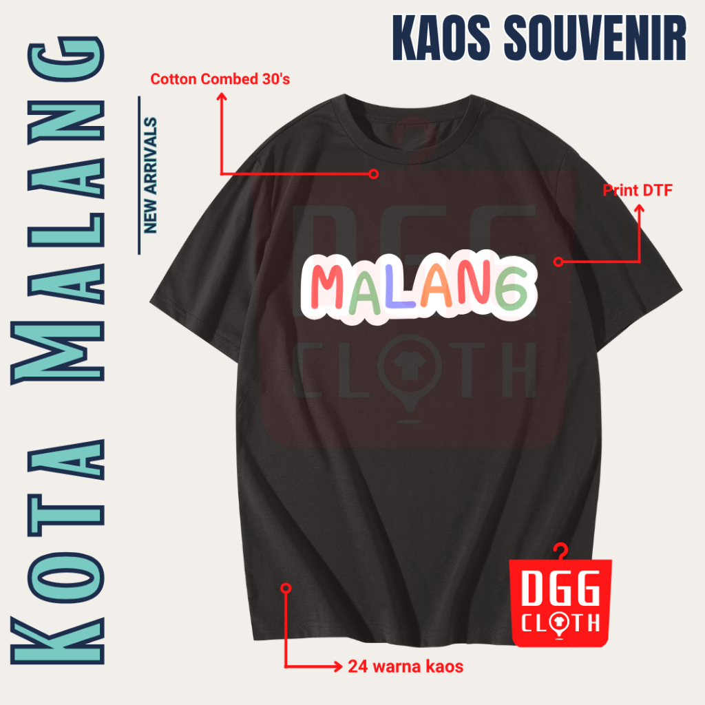 DGG Kaos Oleh-Oleh Kota Malang Black Tshirt Baju Souvenir Indonesia Dewasa Anak Type 2