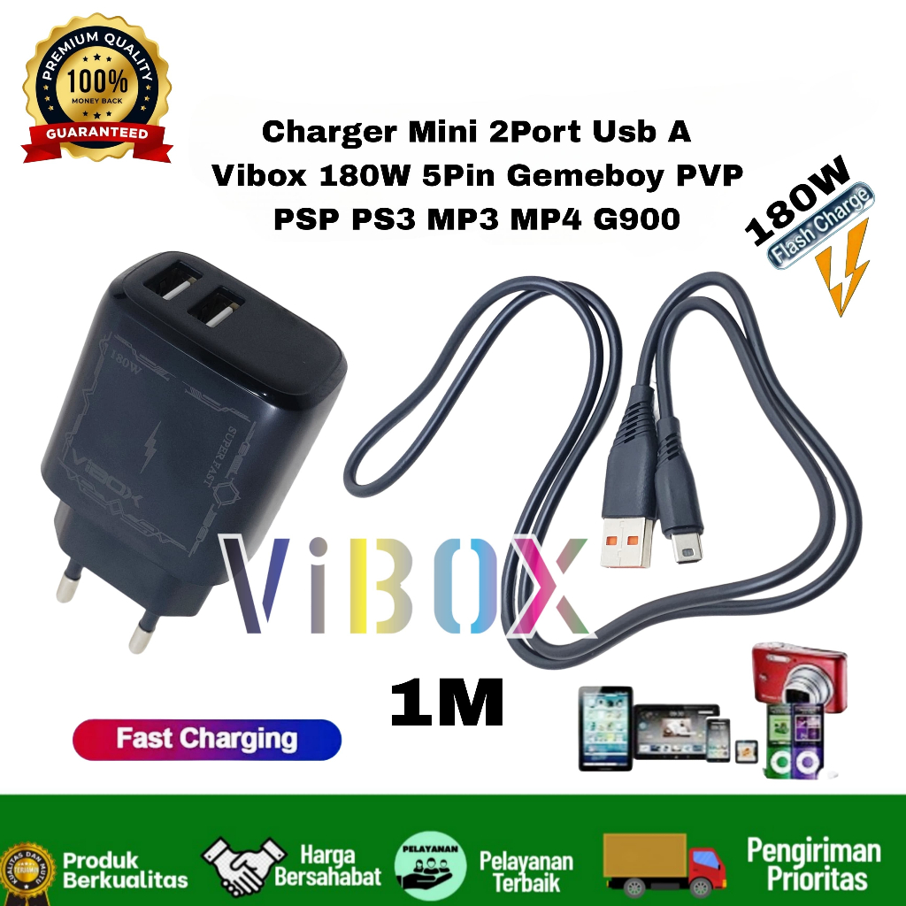 Charger Mini 2Port Usb A Vibox 180W 5Pin Game Boy PVP PSP PS3 MP3 MP4 G900 BY.COBOX