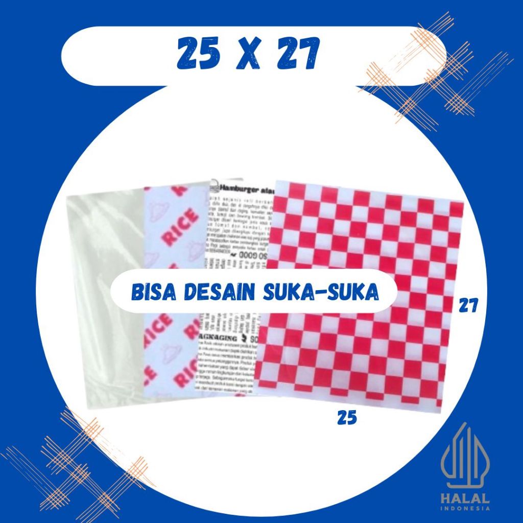 

Kertas Nasi Printing 25x27| Foodgrade | KFC | Paper Wrap | Burger | Packing Kebab | laminasi