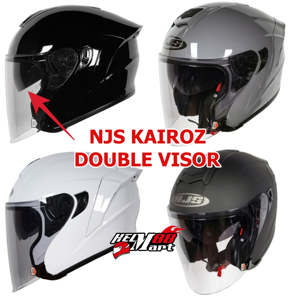 Helm NJS KAIROZ DV Double Visor Kacamata Solid - NJS Half Face Intercom Ready