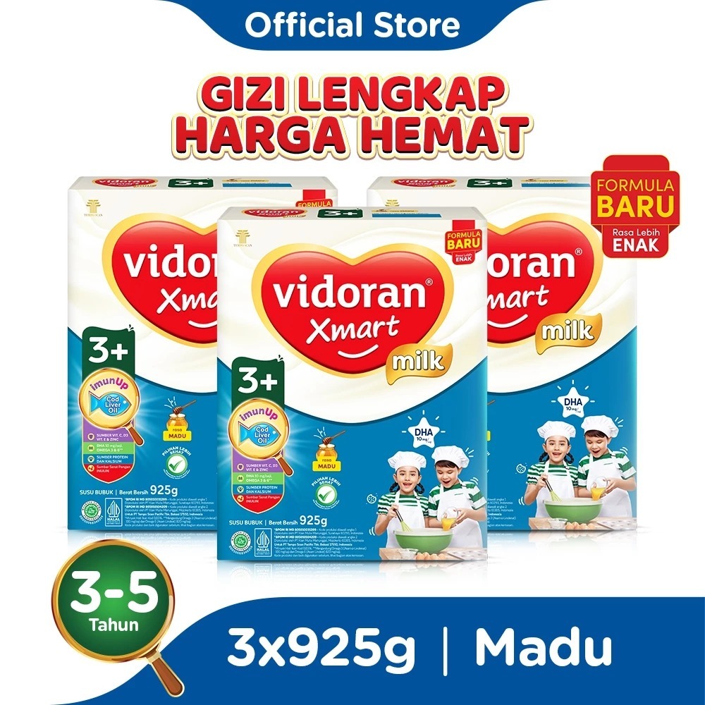 

Vidoran Xmart 3+ Imun Up Susu Formula MADU [925 G/3 Box]