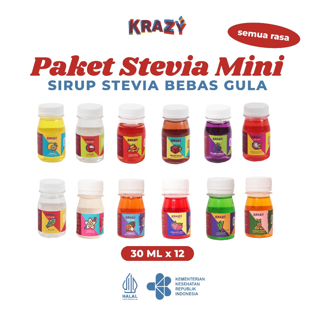 

Paket Sample Krazy Stevia Pemanis Alami Sirup Diet Bebas Gula Sugar Free 30 ml x 12 pcs