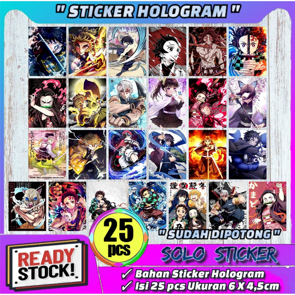 

Paket 25 pcs Sticker Anime Kimetsu No Yaiba Demon Slayer Hologram - Anti Air, Sudah Dipotong