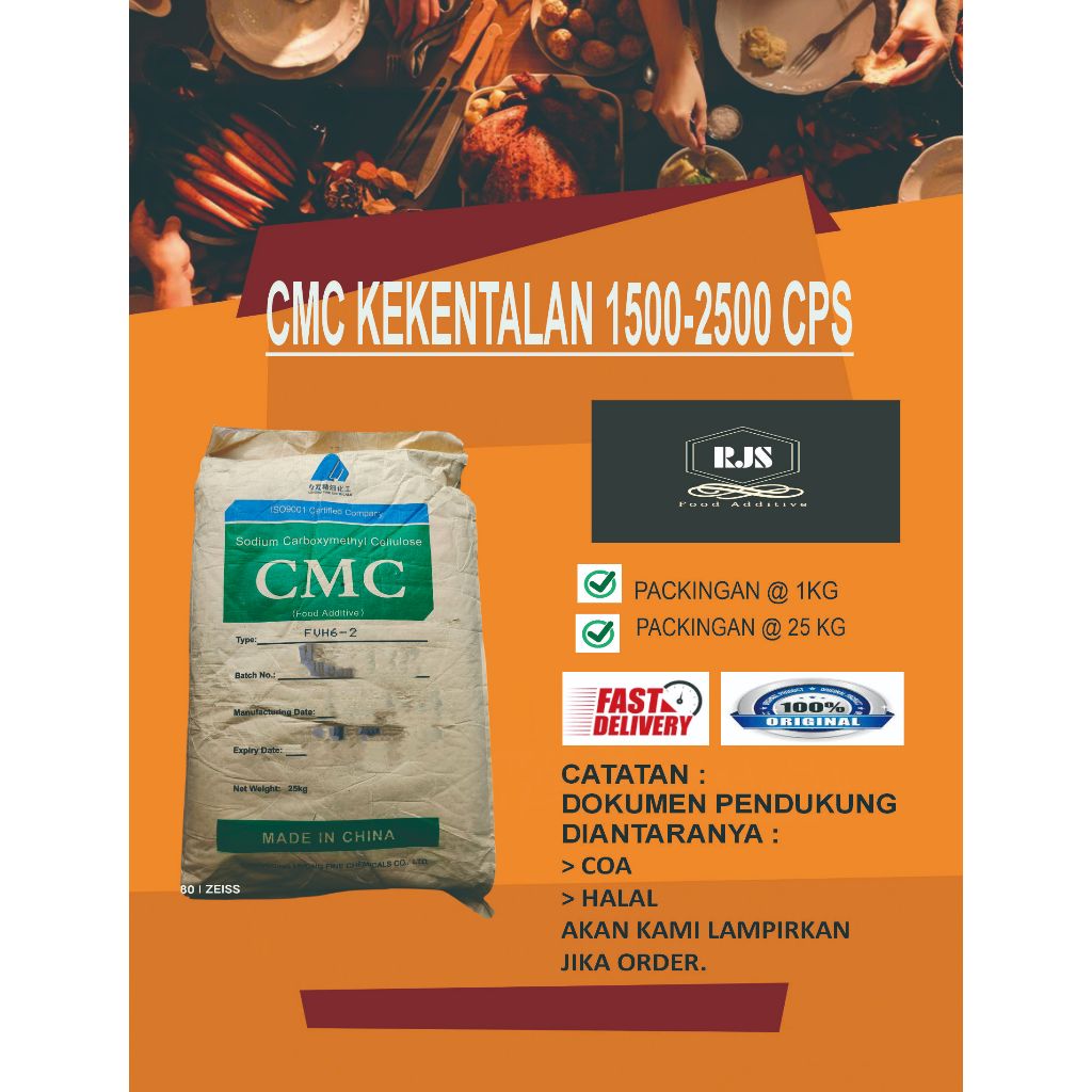 

CMC FOOD GRADE KEKENTALAN 1500-2500 CPS/PENGENTAL MINUMAN & MAKANAN/PENGENTAL SAOS,KECAP,SIRUP,PENSETABIL MAKANAN DAN MINUMAN SERTA PENGIKAT PADA MAKANAN PACKINGAN 1 KG DAN 25 KG BERSERTIFIKAT HALAL MUI