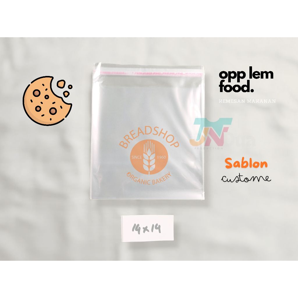 

Plastik Roti 14 X 14 30 micron sablon custome plastik OPP Lem
