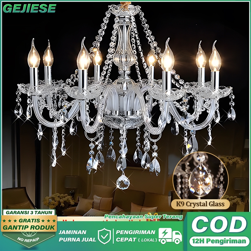 GEJIESE 100% Kristal Lampu Gantung Kristal Ruang Tamu Mewah Dengan Bola Lampu 6/8 LED K9 Kaca Krista