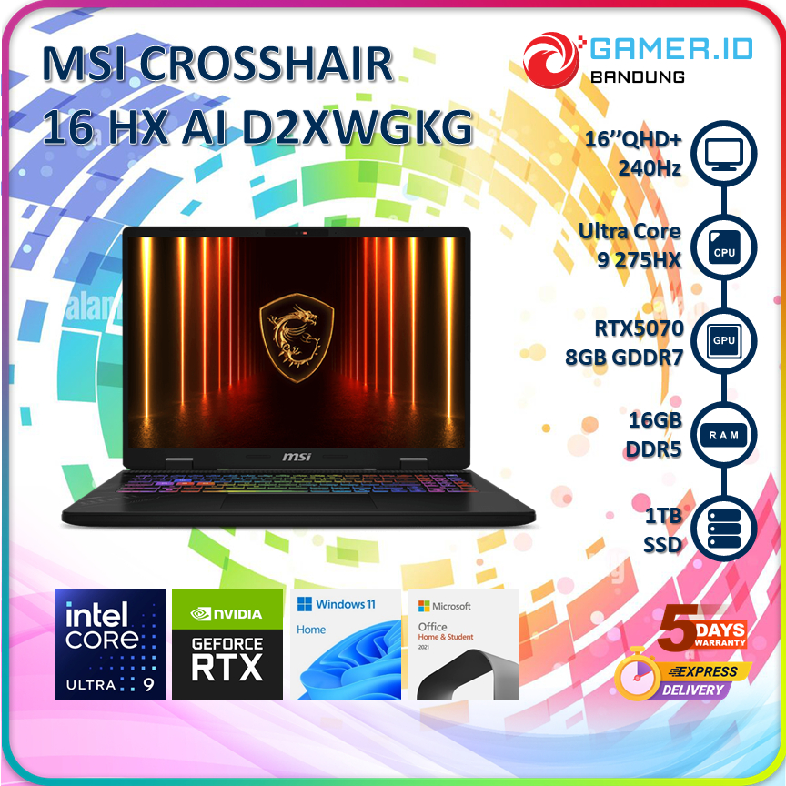 MSI CROSSHAIR 16 HX AI D2XWGKG ULTRA 9 275HX RTX5070 16GB 1TB 16" QHD+ IPS 240HZ