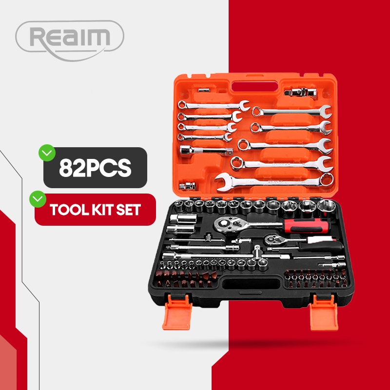 TERLARIS Reaim 82pcs Tool Kit Kunci Set Lengkap Kunci Shock Set Tool set Hand Socket Set Tool Set