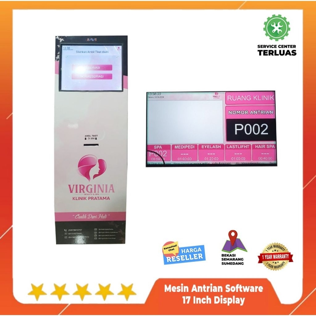 Kios K Mesin Antrian 17 Inch Display LCD Ticketing Pelayanan Plus Software