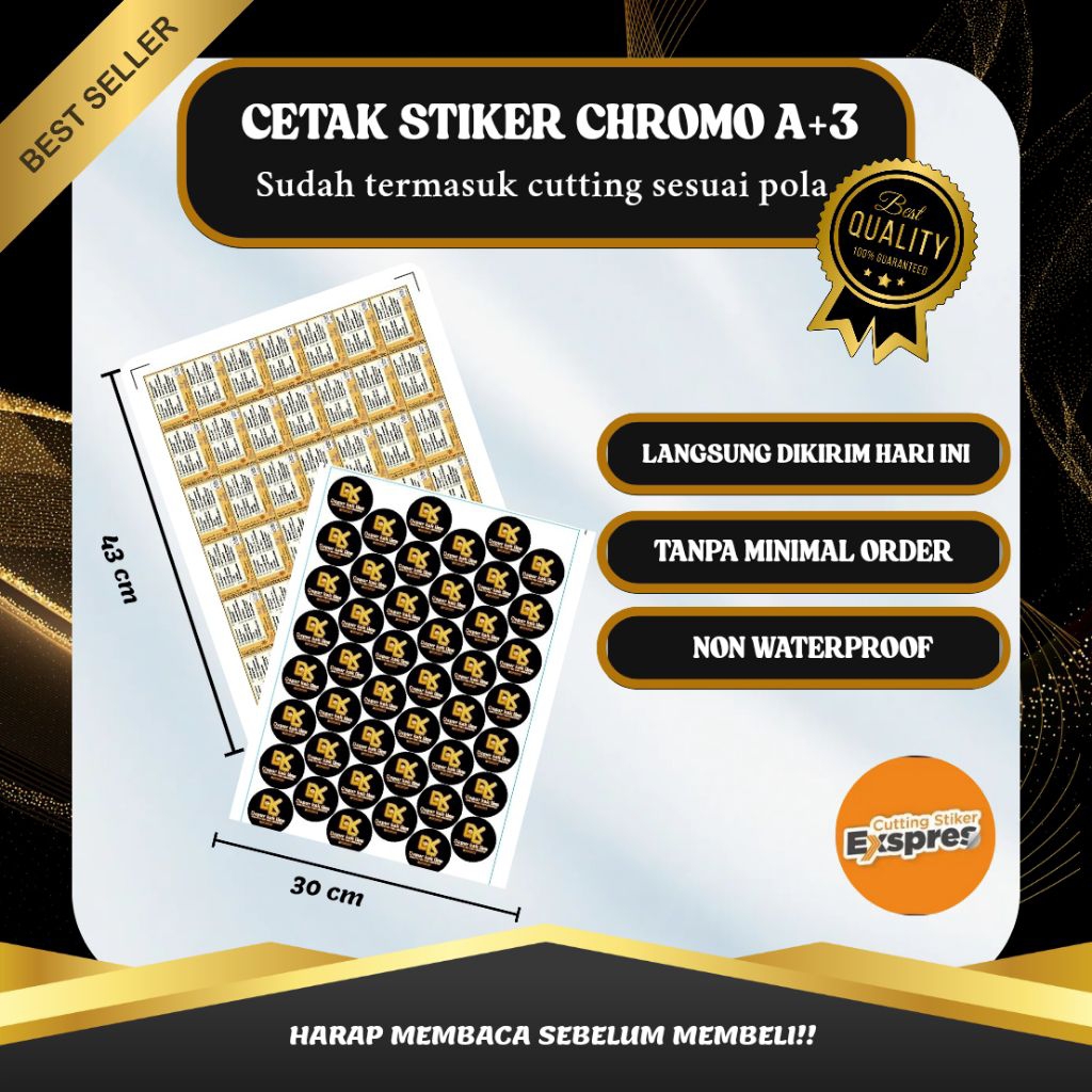 

Cetak Stiker Chromo Cut A3 Murah / Cetak Stiker Label Kemasan Makanan Minuman Online Shop Murah/Custom stiker gratis