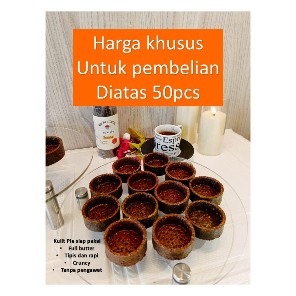 

Kulit Pie COKELAT min 50pcs / Tartlet Shell / Kulit Pie siap pakai