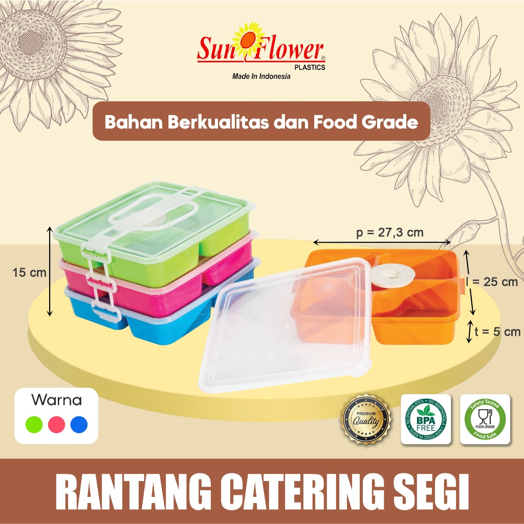 RANTANG CATERING SEGI Sun Flower Lauk Sayur  Nasi  Set/Rantang Bento Plastik / Rantang Segi Anak PLa