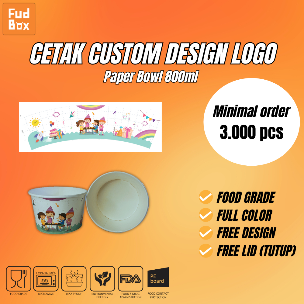 Cetak Custom Paper Bowl 800 ml | Custom  Design Mangkok Kertas Full Printing Full Colour
