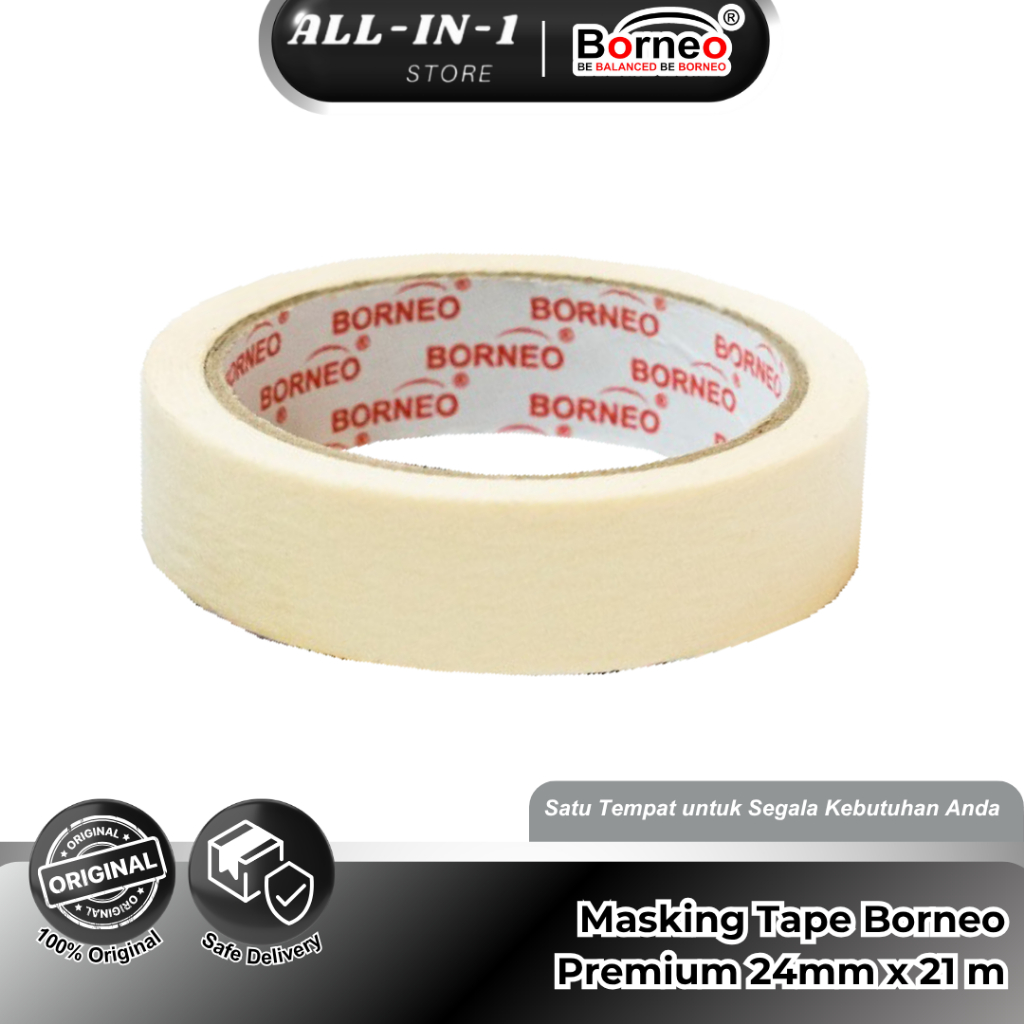 

Borneo Masking Tape / Isolasi Lakban Kertas 1inch/24 mm x 14 m