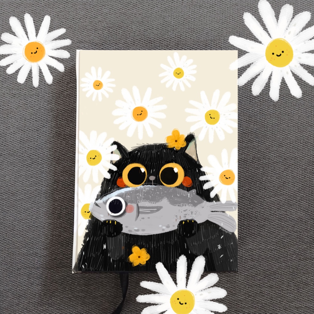 

Notebook buku tulis A6 jurnal black cat with fish kucing hitam ikan