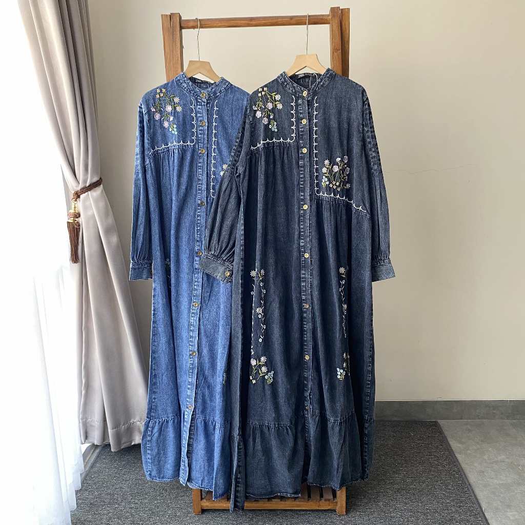 Gamis ZA - RA Jeans Jumbo Rompi Bordir Busui - Drees Jeans Long Maxi Mayung LD 106