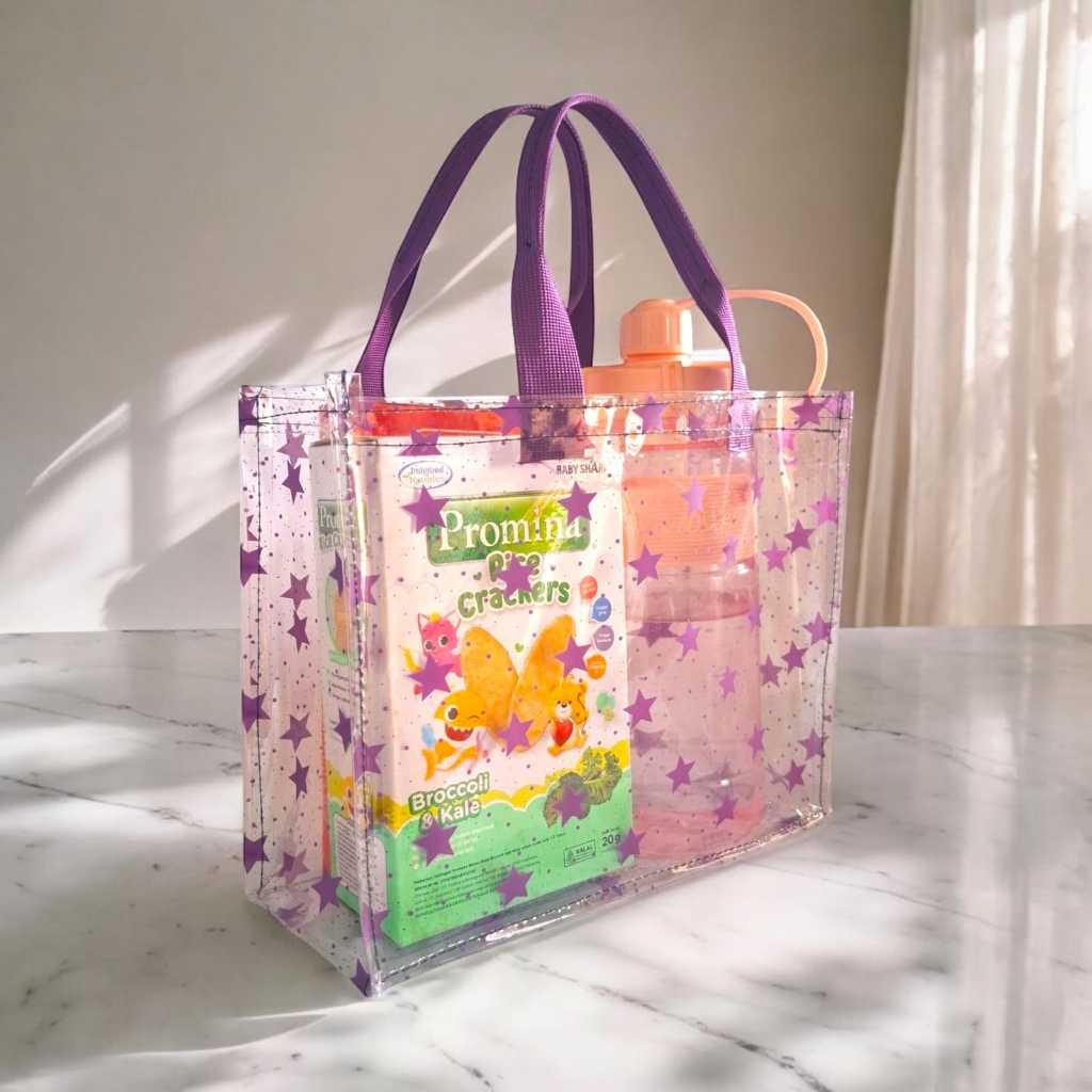 Tas Pvc Transparan Motif Bintang / Goodie Bag Mika Premium 0.5 / Tas Belanja / ToteBag Transparan / 
