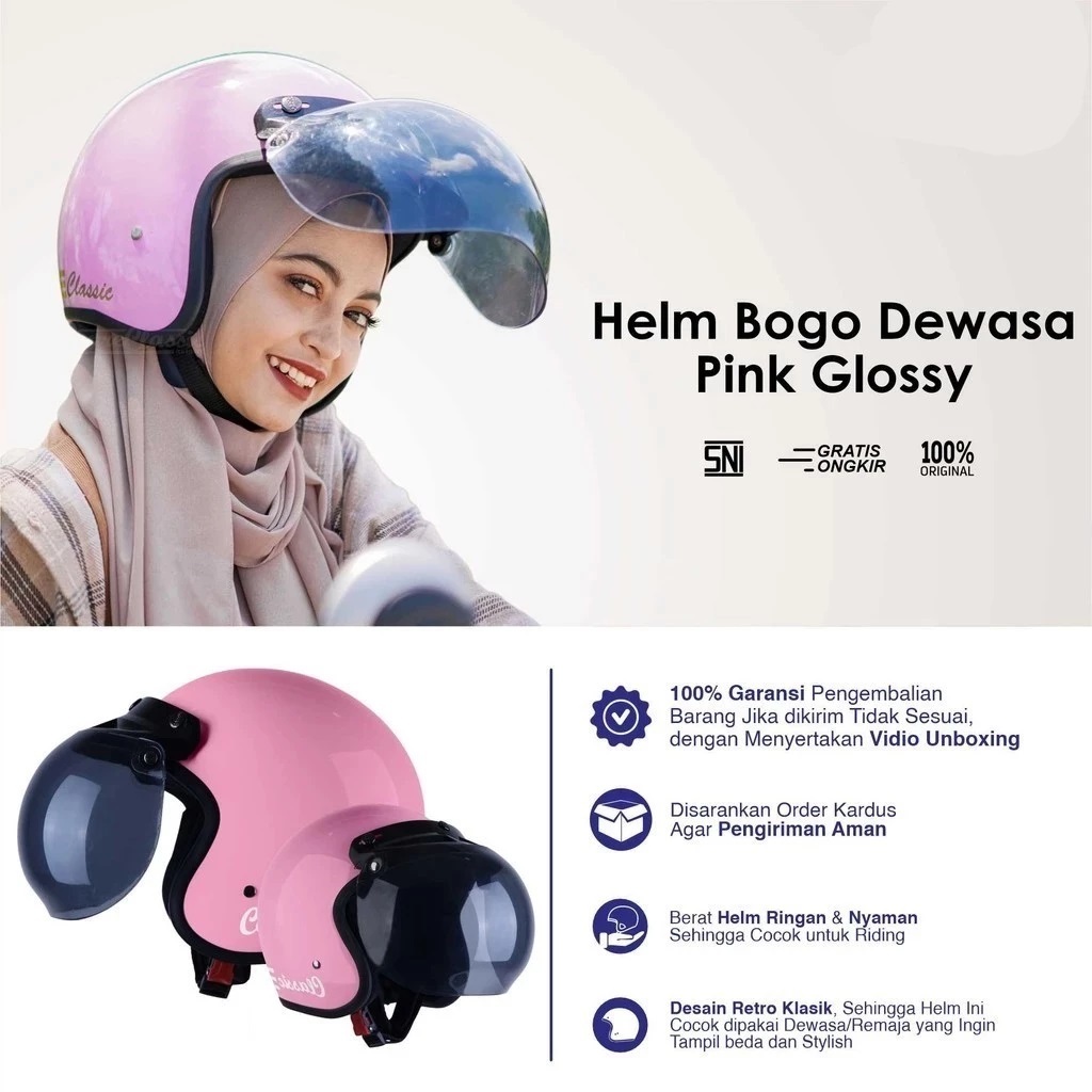 Helm Bogo Dewasa Pink Glossy