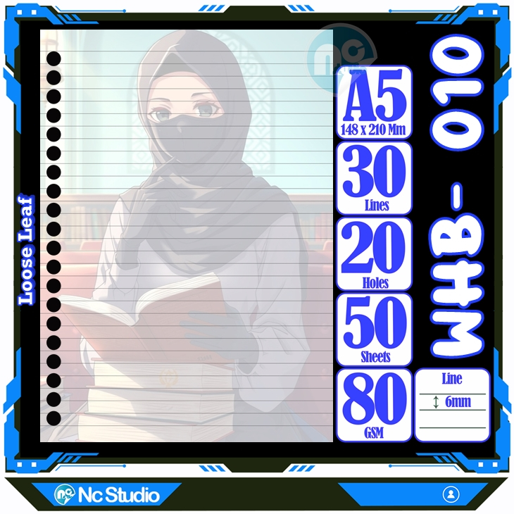 

Loose leaf Kertas binder A5 Isi 50 Lembar Polos karakter Wanita Hijab kartun Lucu autestic autestik Anime Buku Refil isi ulang lucu warna warni bergambar garis Repil Vol-
