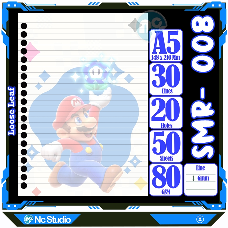 

Loose leaf Kertas binder A5 Isi 50 Lembar Polos karakter Mario Seper game autestic autestik kartun lucu luigi Buku Refil isi ulang lucu warna warni bergambar garis Repil Vol