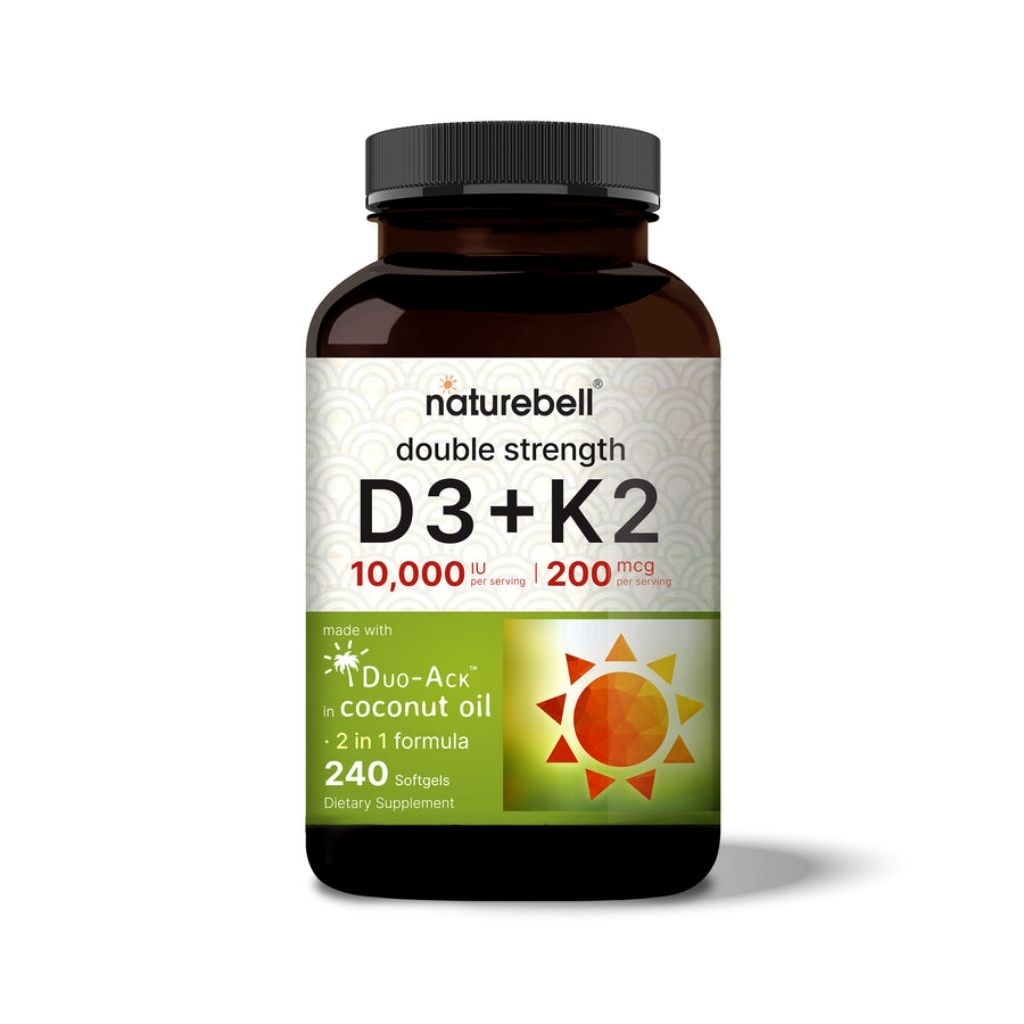 Original Terlaris Naturebell Double Strength Vitamin D3+K2 10000 IU MK-7 ( D3 10000 IU + K2 200