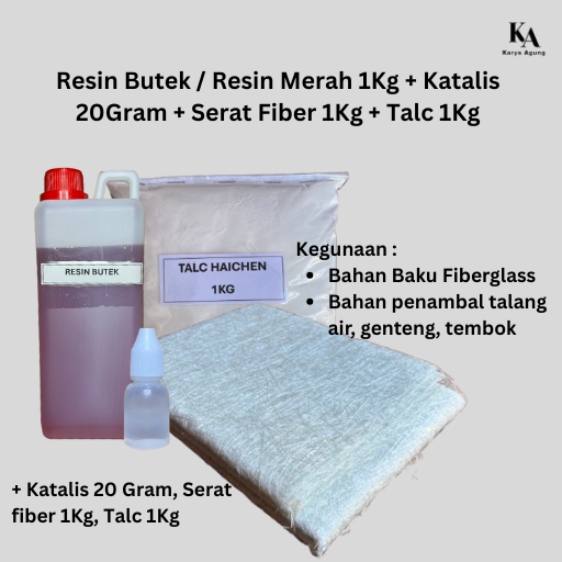PAKET RESIN BUTEK / RESIN MERAH ( RESIN BUTEK 1KG + SERAT FIBER 1 KG + KATALIS 20 GR + TALC 1 KG)