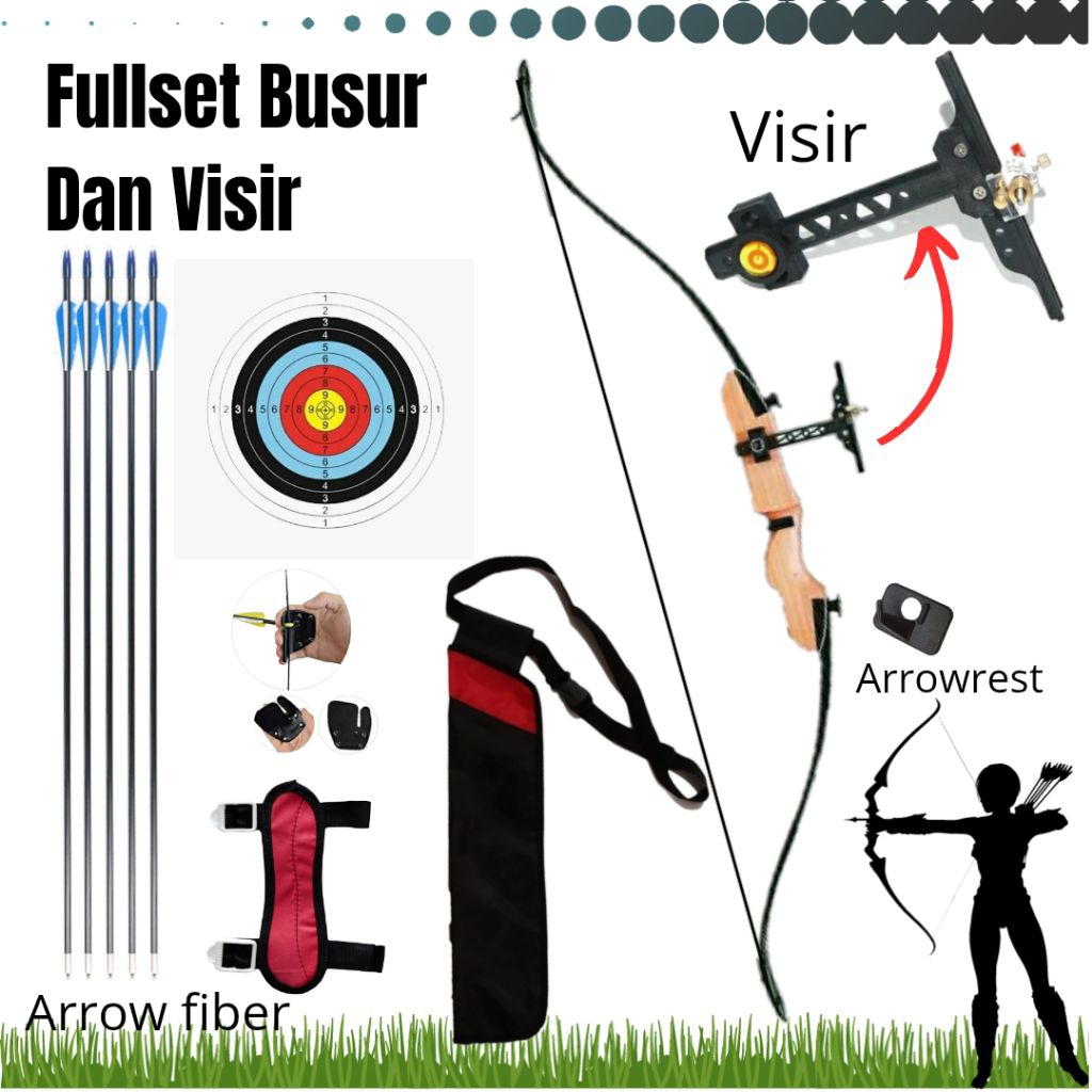 Busur Panah Anak Dewasa Panahan Lengkap Visir Arrow Fiber Fullset