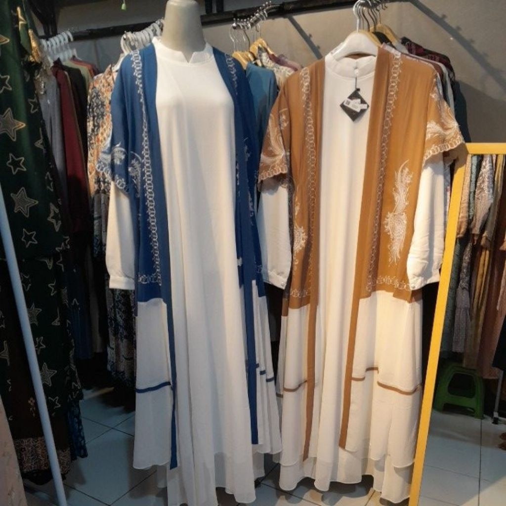 Gamis 2 in 1 / Gamis ceruty / Gamis putih bordir / gamis kondangan