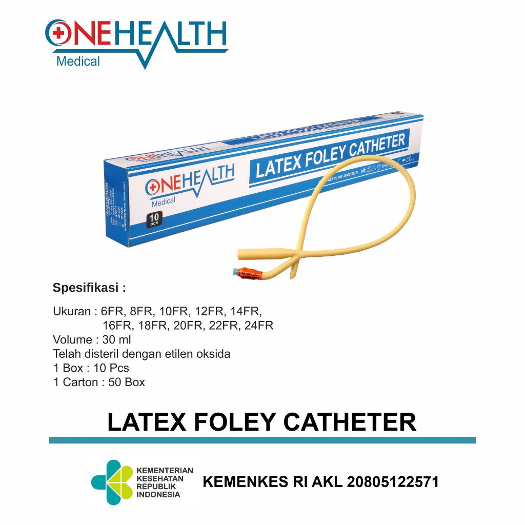 ECERAN - ONEHEALTH Foley Catheter 2Way latex Sillicone Coated Latex Selang Kencing ONEHEALTH 16FR, 1