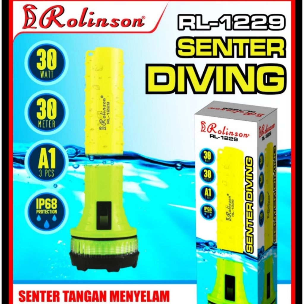 Senter Tangan Menyelam / Senter Diving Rolinson RL 1229 (Baterai A1 3Pcs)