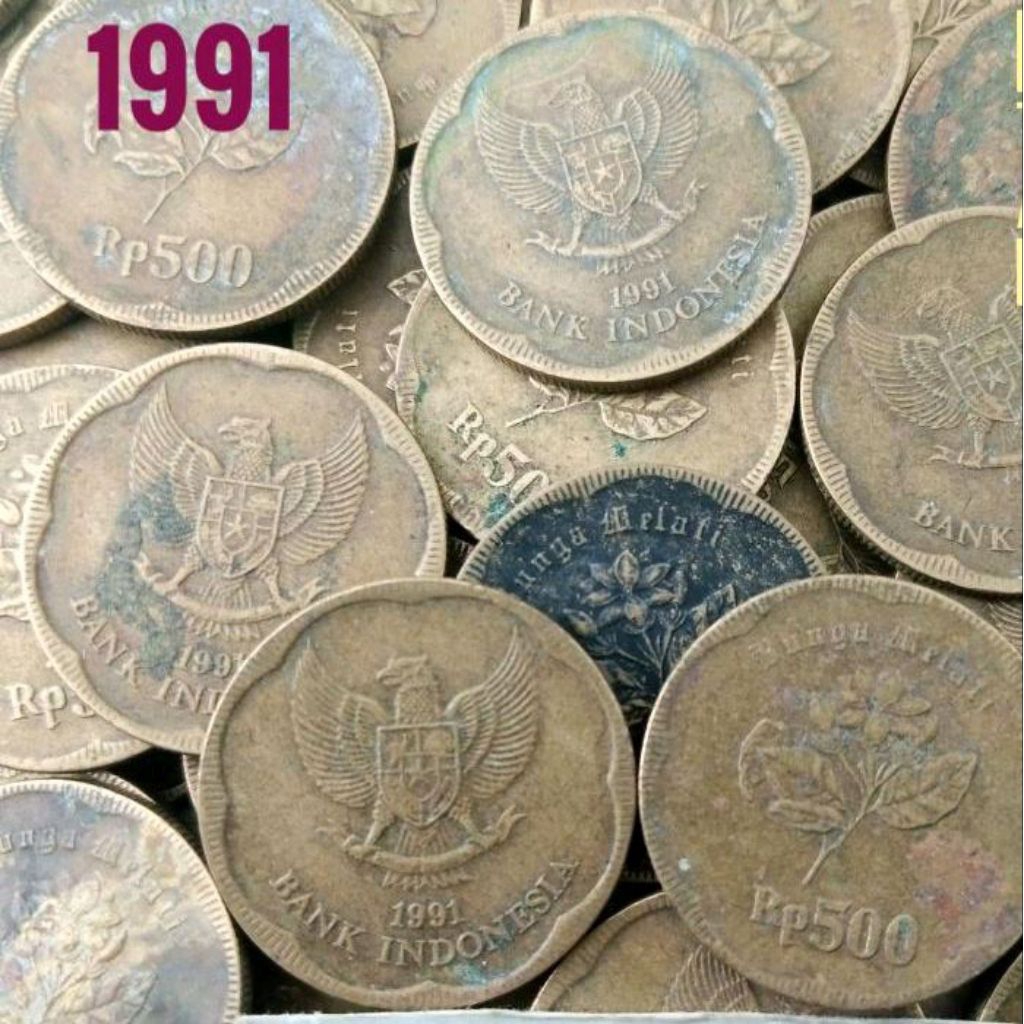 Jelek Asli 500 Rupiah melati tahun 1991 Uang koin kuno logam Indonesia original