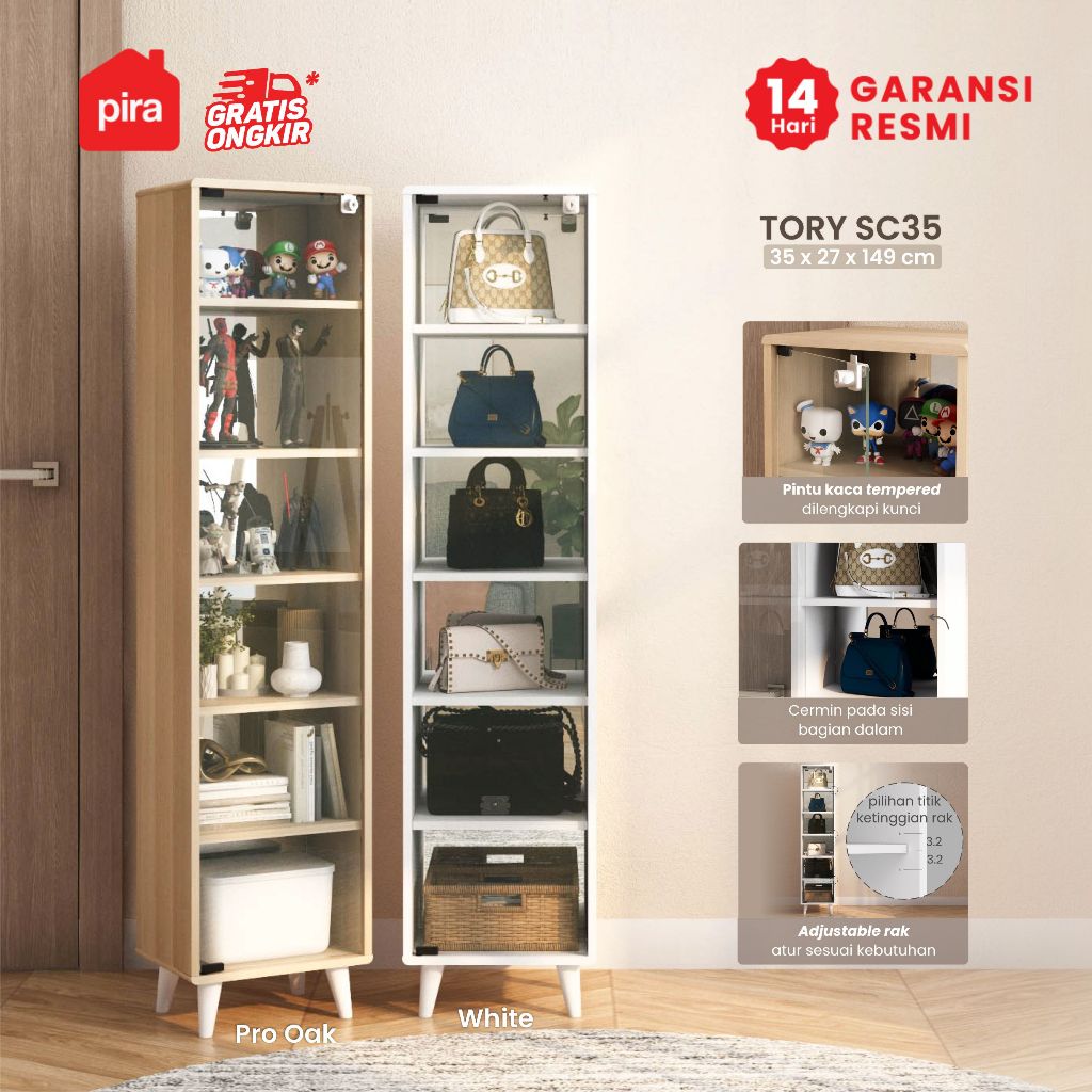 PIRA -  TORY SC35 Rak Display / Rak Buku / Showcase / Lemari Pajangan / Lemari Hias