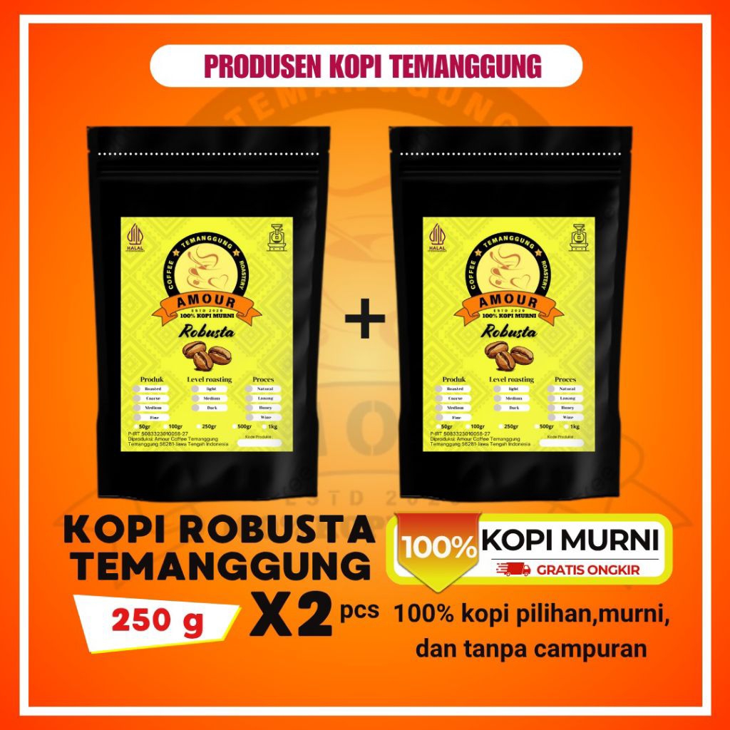 

Kopi Bubuk Murni Robusta Asli Temanggung 250gr x2 pcs | Kopi Bubuk Murni 100% | Kopi Hitam Bubuk Asli
