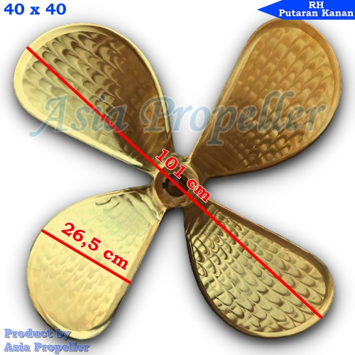 Propeller / Baling baling kapal Kuningan ukuran 40 x 40 Putaran Kanan (RH) 4 Daun - Asia Propeller