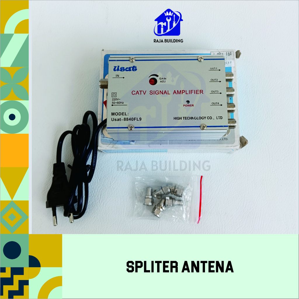 SPLITER 1 ANTENA - 4 TV + BOOSTER/SPLITTER ANTENA 4-WAY DENGAN PENGUAT SINYAL/SPLITTER ANTENA TV PLU