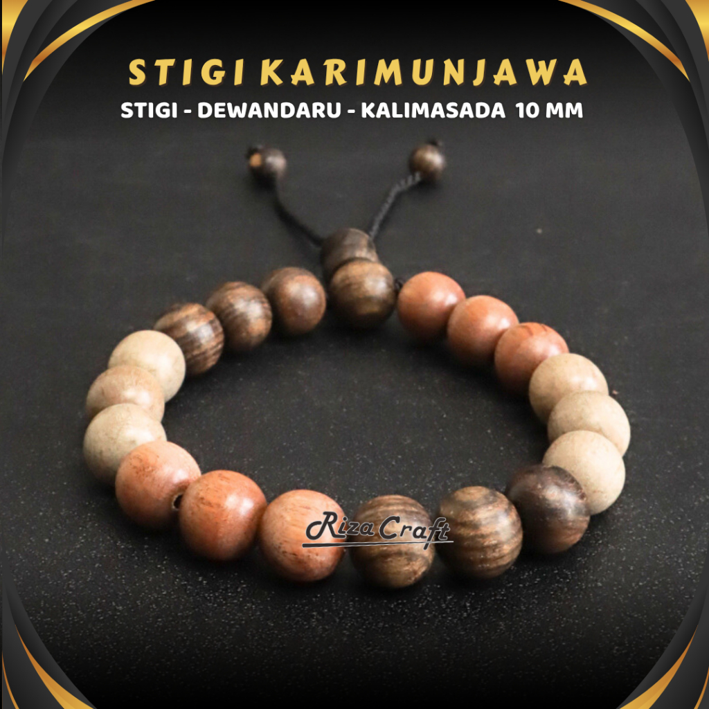 Gelang Kayu Kombinasi Setigi Stigi Dewandaru Kalimasada Asli ukuran Besar 10 mm by RIZA CRAFT