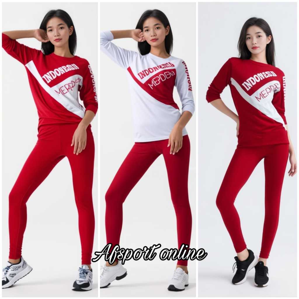 setelan baju senam olahraga merah putih Indonesia zumba aerobic fitness yoga gym