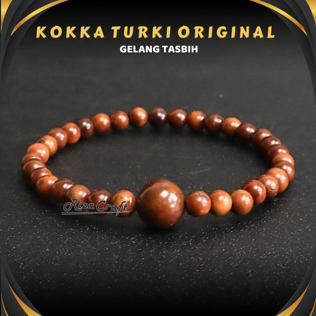 Gelang Tasbih 33 Kayu Kokah Kaukah Kokka ASLI Original Arab Turki Bulat Coklat Pria Wanita by RIZACR